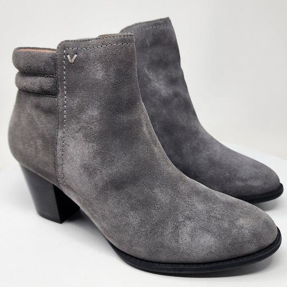Vionic Jessie Heeled Ankle Boot Women 9.5 Grey Suede Side Zip Weather Resistant - Picture 1 of 14